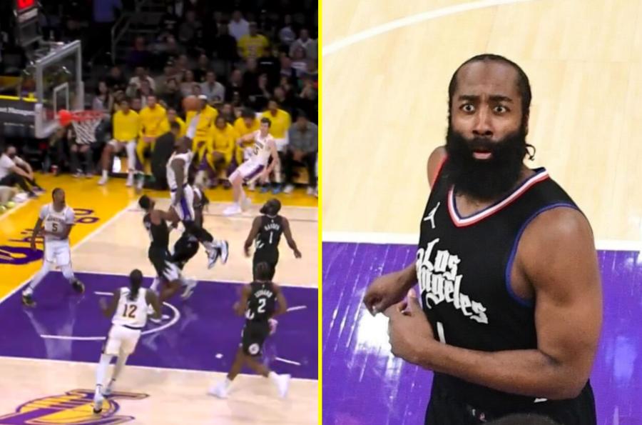 Footage caught James Harden's stunned reaction to LeBron James poster dunk  that left teammates speechless | talkSPORT