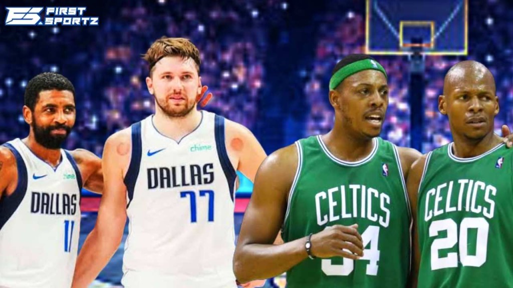 Dallas-Mavericks-Kyrie-Irving-and-Luka-Doncic-and-Boston-Celtics-legends-Paul-Pierce-and-Ray-Allen-