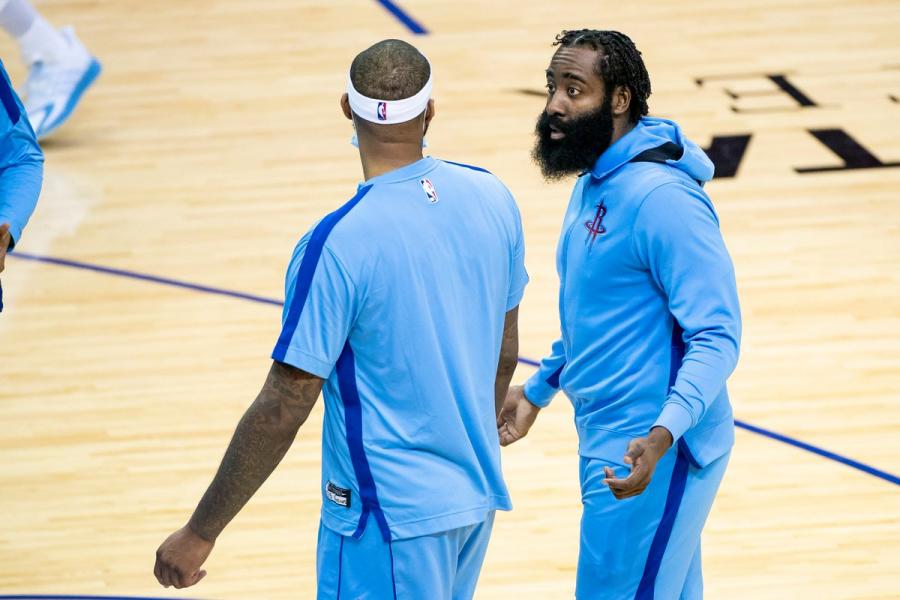 Matt Young on Twitter: "Interesting to hear Demarcus Cousins speak about the James Harden drama. Here's a moment between the wo caught by @mrkmully when the Rockets came on the court at