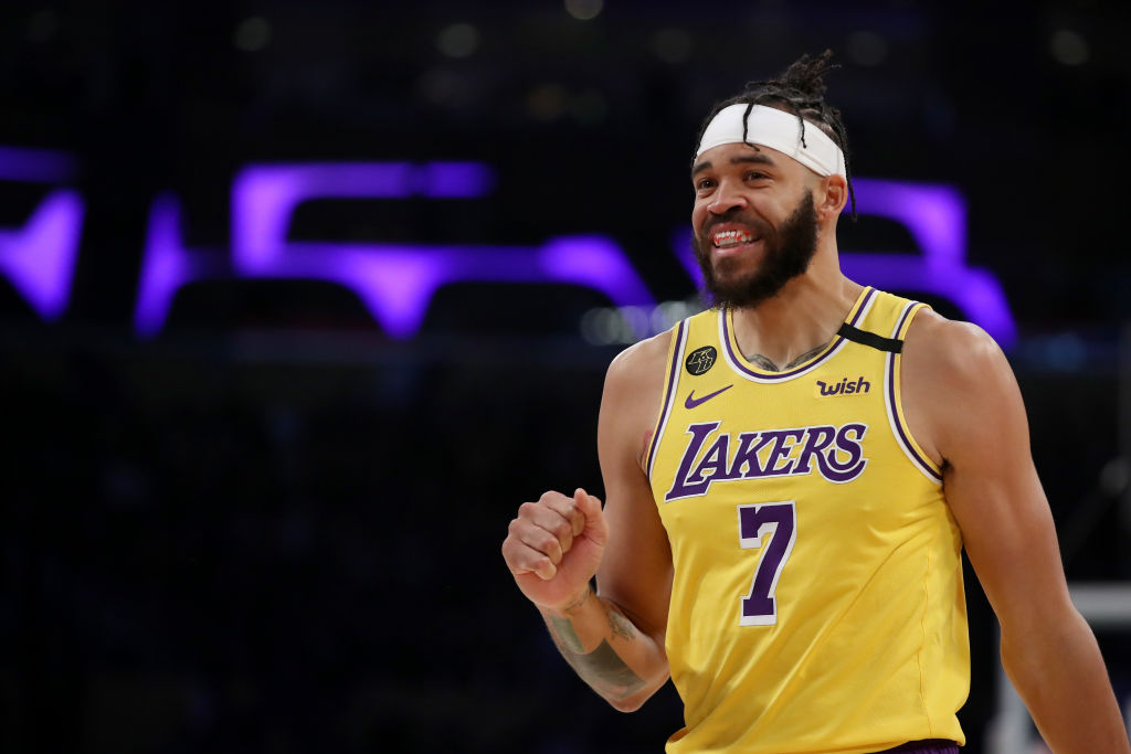 LOS ANGELES, CALIFORNIA - FEBRUARY 21: JaVale McGee #7 of the Los Angeles Lakers reacts during the fourth quarter in a game against the Memphis Grizzlies at Staples Center on February 21, 2020 in Los Angeles, California. The Lakers won 117-105. NOTE TO USER: User expressly acknowledges and agrees that, by downloading and or using this Photograph, user is consenting to the terms and conditions of the Getty Images License Agreement. (Photo by Katelyn Mulcahy/Getty Images)