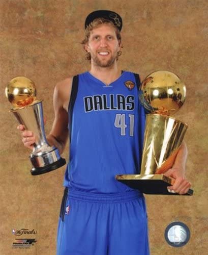 Dirk Nowitzki with the 2011 NBA Championship &amp; MVP Trophies Game 6 of the 2011 NBA Finals Photo Print (20.32 x 25.40 cm): Amazon.co.uk: Kitchen &amp; Home