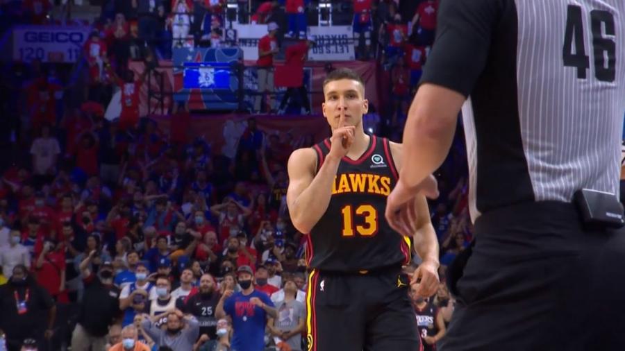 Bogdan Bogdanovic quiets the Philly crowd down&quot;: Hawks star puts finger to his mouth and shushes Sixers fans in 128-124 Game 1 win over Joel Embiid and co | The SportsRush