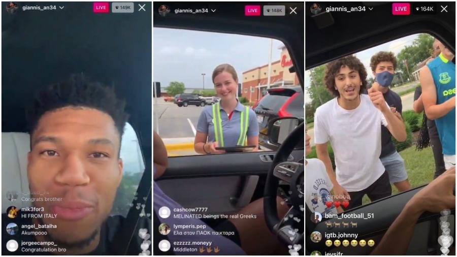 NBA Finals MVP Giannis Antetokounmpo celebrates by going through Chick-fil-A drive-thru on Instagram Live