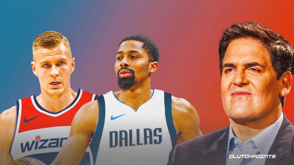 Mark-Cuban-Kristaps-Porzingis-Spencer-Dinwiddie-Mavs-Wizards