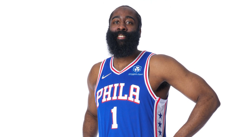 CAMDEN, NJ - FEBRUARY 14: James Harden #1 of the Philadelphia 76ers poses for a portrait on February 14, 2022 at Philadelphia 76ers Training Complex in Camden, New Jersey. NOTE TO USER: User expressly acknowledges and agrees that, by downloading and/or using this Photograph, user is consenting to the terms and conditions of the Getty Images License Agreement. Mandatory Copyright Notice: Copyright 2022 NBAE (Photo by Jesse D. Garrabrant/NBAE via Getty Images)