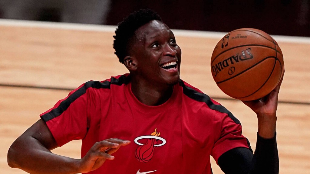 Apr 6, 2021; Miami, Florida, USA; Miami Heat guard Victor Oladipo (4) warms up prior to the game against the Memphis Grizzlies at American Airlines Arena. Mandatory Credit: Jasen Vinlove-USA TODAY Sports