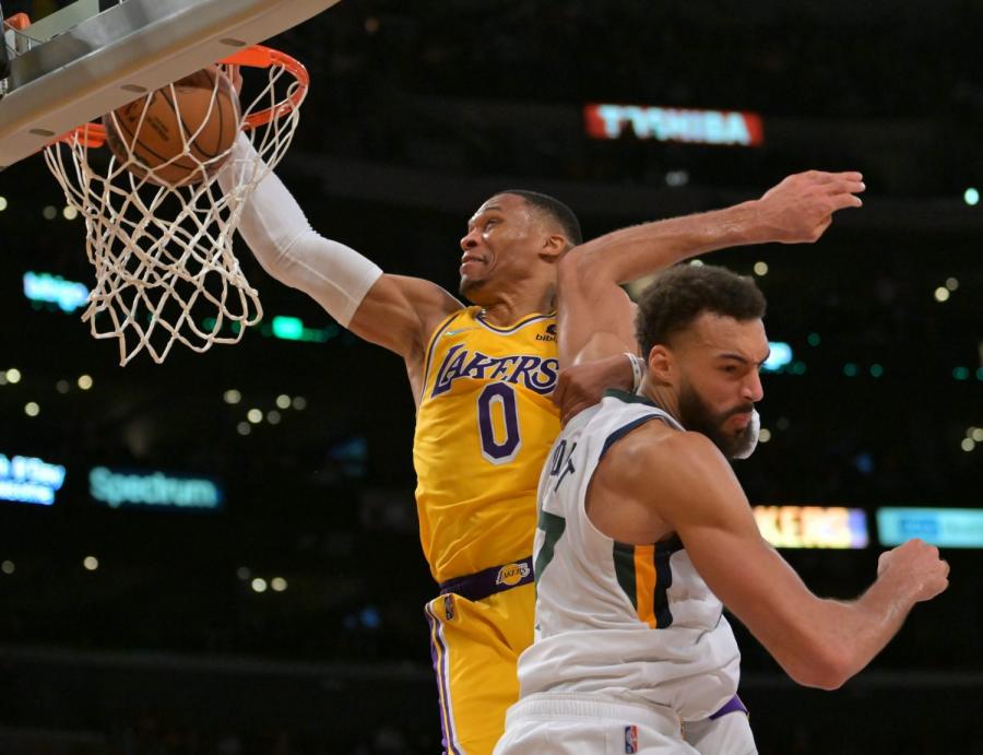 LeBron James sums up Russell Westbrook&amp;#39;s thunderous dunk on Rudy Gobert  with 19 emphatic emojis - Lakers Daily