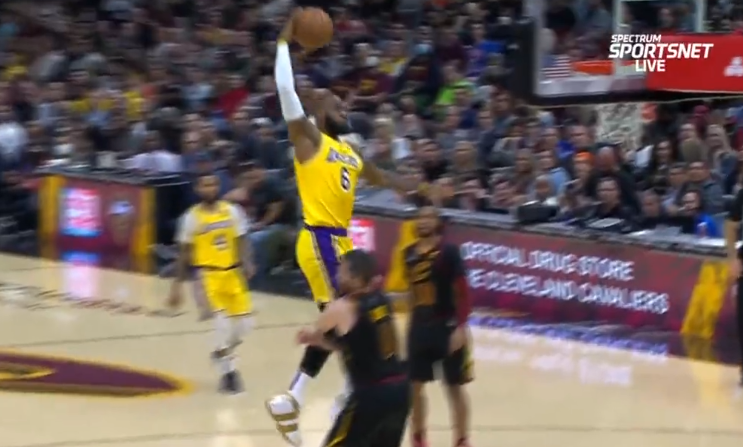 LeBron James throws down posterizing dunk on Kevin Love, who has hilarious reaction