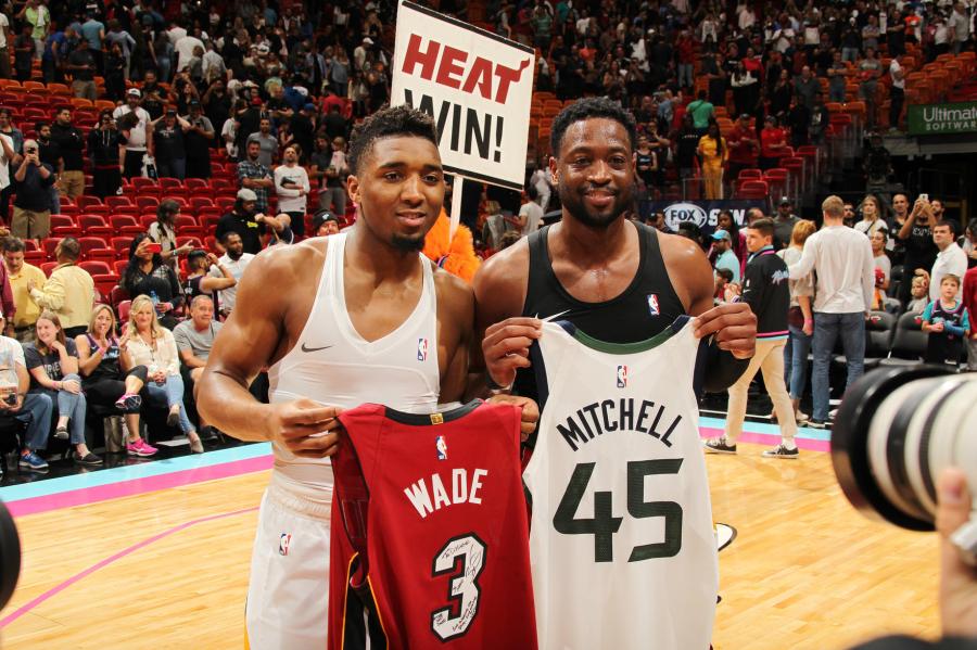 Donovan Mitchell and Dwyane Wade trade shots, jerseys in Miami | NBA.com