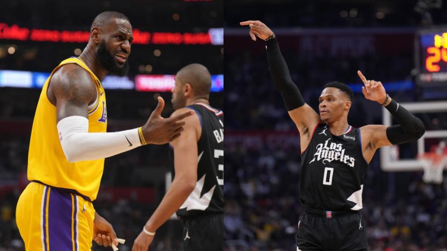 WATCH: Russell Westbrook Points at Former Lakers Teammate LeBron James  After Drilling a Jumper Over Him - The SportsRush